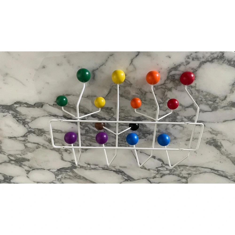 Eames Hang-it-all (Eames Pride) White Frame, Solid Wood Rainbow Spheres Hooks